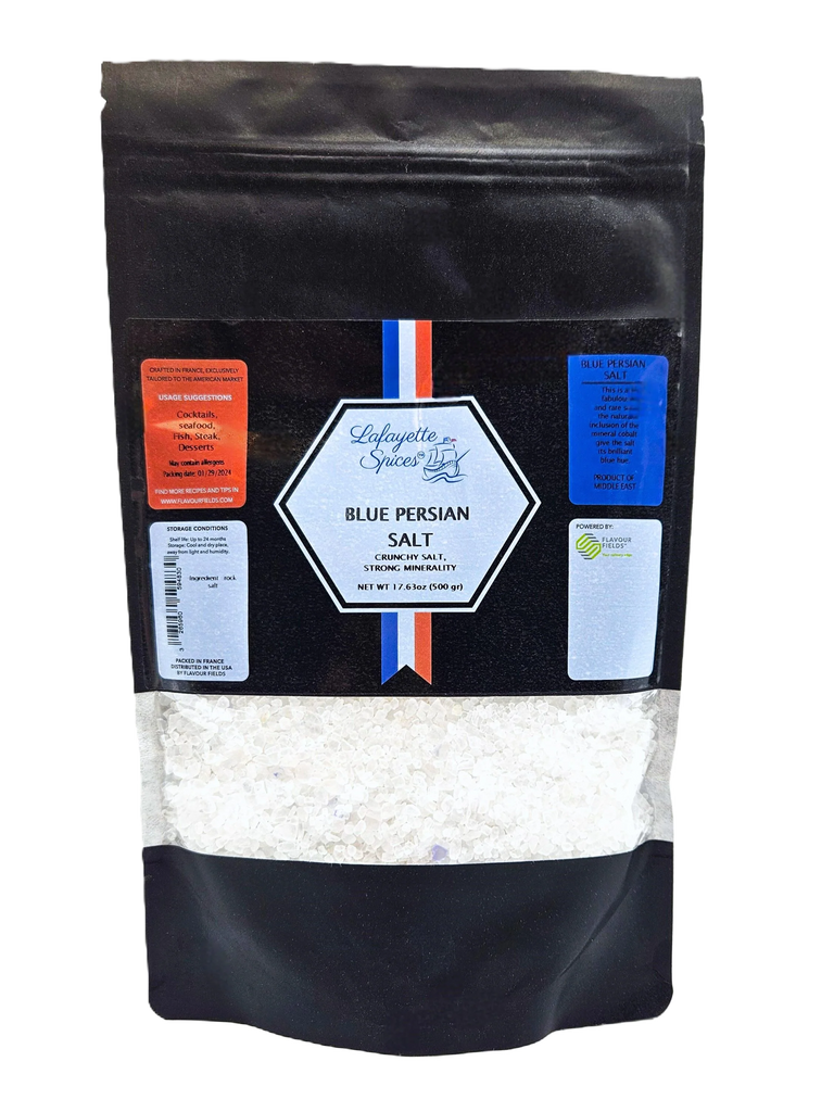 500g Blue Persian Salt in black kraft bag – rare blue salt from New York, designed for NYC culinary use